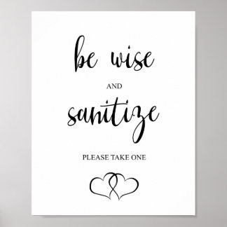Poster Mariage Sanitize signe, Soyez sage et sanitize.