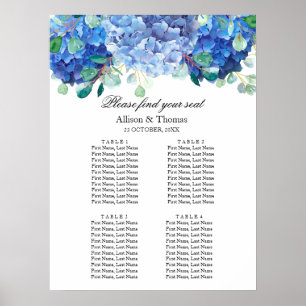 Poster Mariage Siège bannière de bienvenue bleu hydrangea