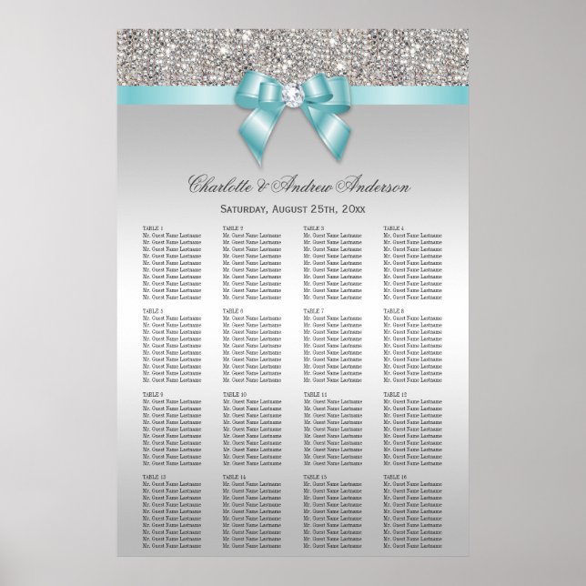 Poster Mariage Siege Graphique Séquin Silver Bow Turquois (Devant)