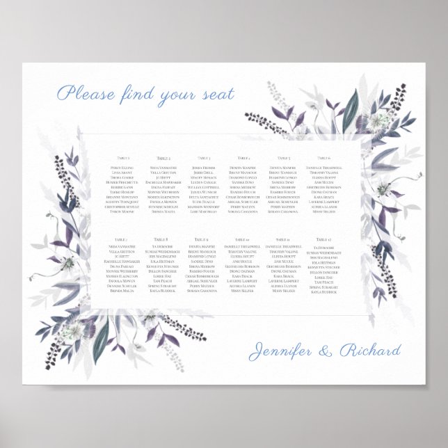 Poster Mariage Sièges Graphique Poètes jardin, DUSKY BLUE (Devant)