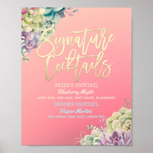 Poster Mariage Signature Boire Menu Aquarelle Succulent