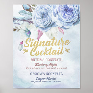 Poster Mariage Signature Boire Menu Boho Plumes florales