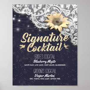 Poster Mariage Signature Boire Menu Dentelle Tournesol Lu