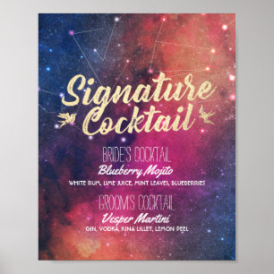 Poster Mariage Signature Boire Menu Galaxy Constellations