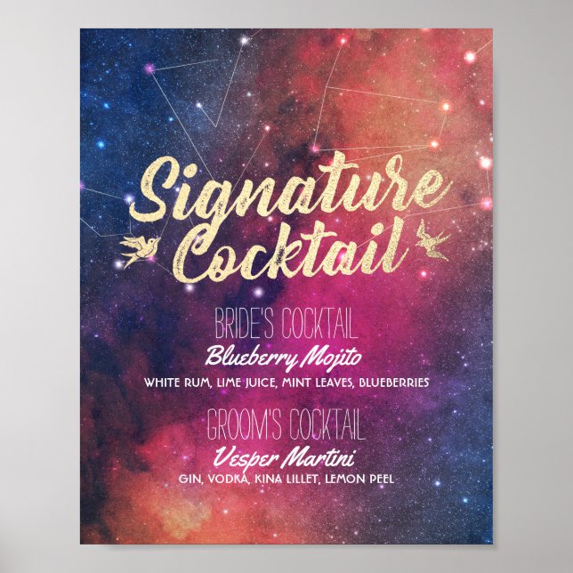 Poster Mariage Signature Boire Menu Galaxy Constellations (Devant)