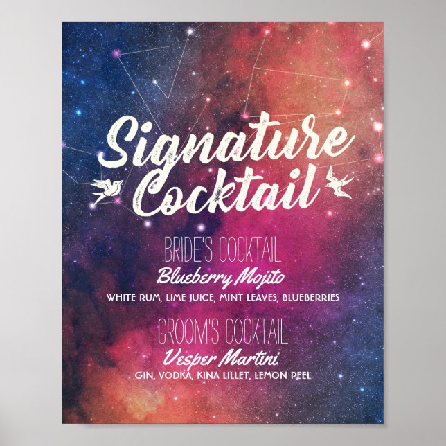 Poster Mariage Signature Boire Menu Galaxy Constellations (Devant)