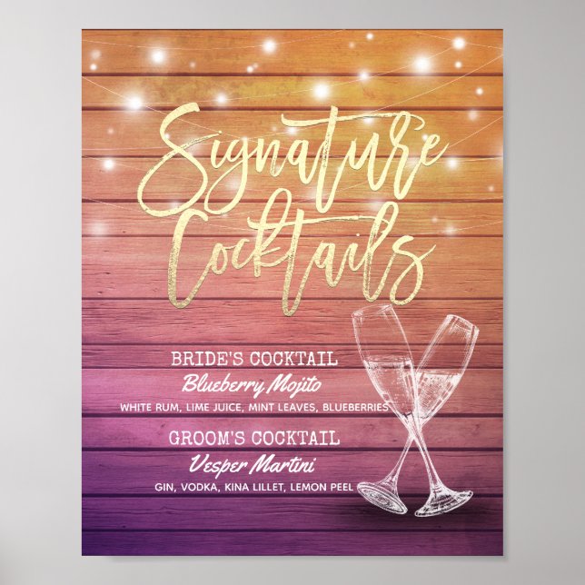 Poster Mariage Signature Boisson Menu Champagne Verre Boi (Devant)