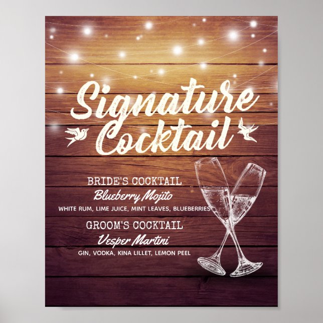 Poster Mariage Signature Boisson Menu Champagne Verre Boi (Devant)