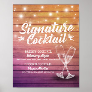 Poster Mariage Signature Boisson Menu Champagne Verre Boi
