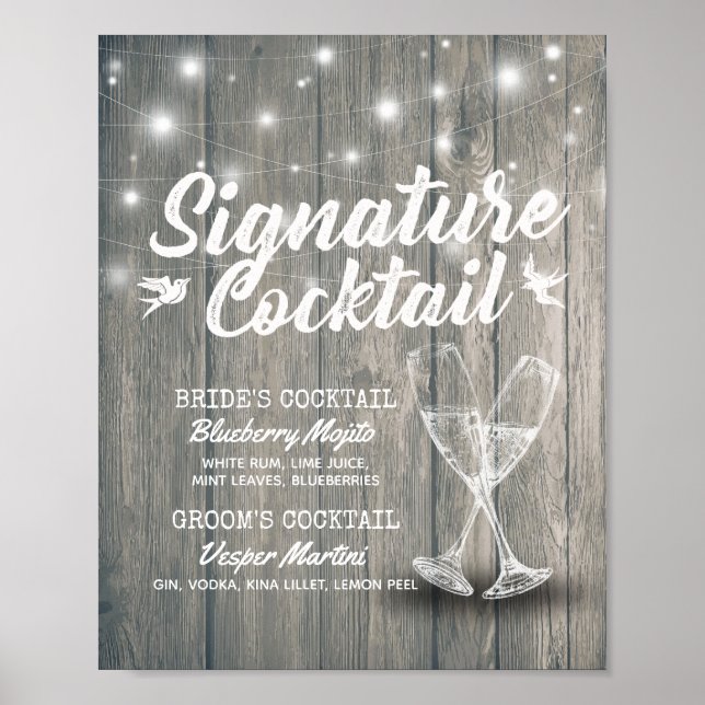Poster Mariage Signature Boisson Menu Champagne Verre Boi (Devant)