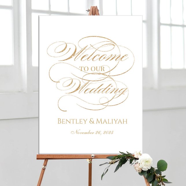 Poster Mariage signe d'accueil élégant or calligraphie (Créateur téléchargé)