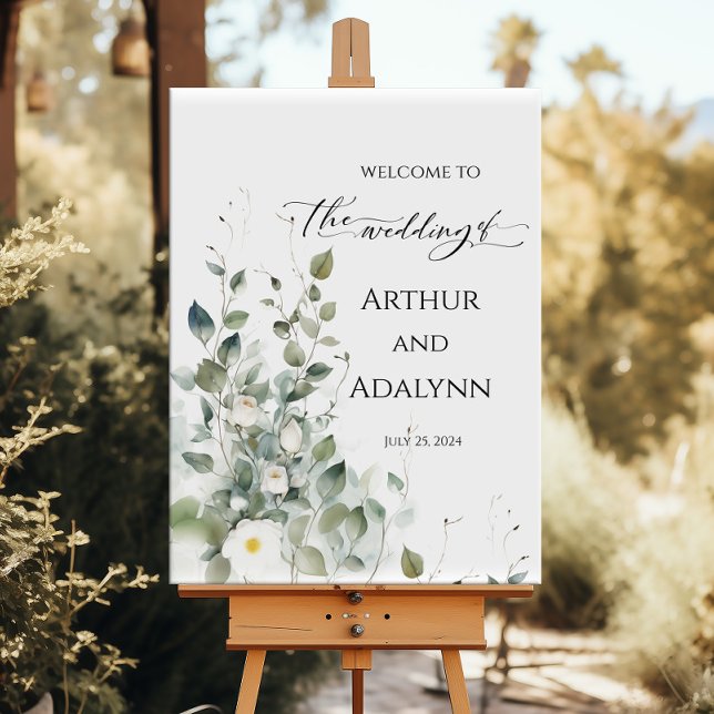 Poster Mariage signe d'accueil élégant vert et rose (Créateur téléchargé)