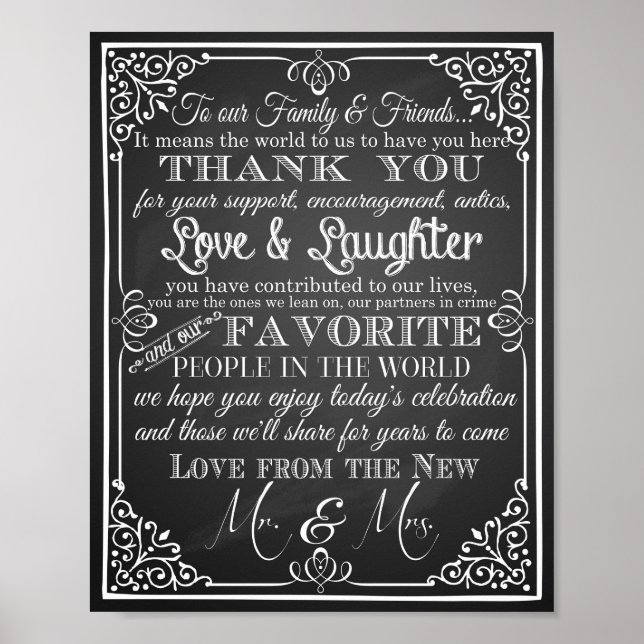 Poster Mariage signe merci de nouveau Mr & Mrs. (Devant)