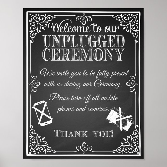 Poster Mariage signe tchalkboard "cérémonie débranchée (Devant)