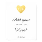 Mariage signe texte personnalisé, faux coeur d'or 