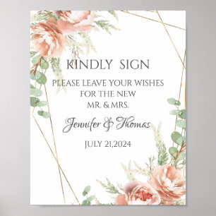 Poster Mariage Signes Blush Roses