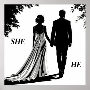 Poster Mariage  Silhouette d'une mariée et d'un marié
