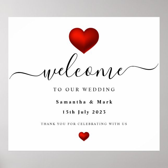 Poster Mariage simple moderne Red Heart (Devant)