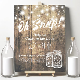 Poster Mariage Snap Hashtag Bois rustique Mason Jar Lumiè