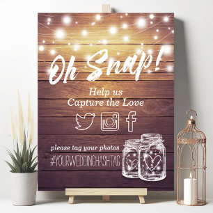 Poster Mariage Snap Hashtag Bois rustique Mason Jar Lumiè
