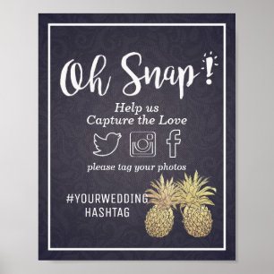 Poster Mariage Snap Hashtag Chic Or Pinède Bleu Nuit