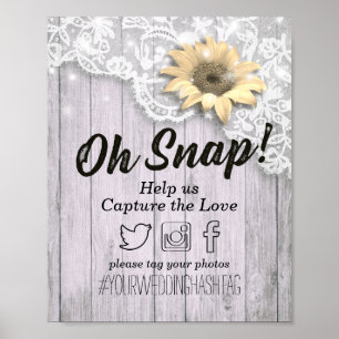 Poster Mariage Snap Hashtag Lace Sunflower Wood Lights