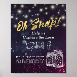 Poster Mariage Snap Hashtag Mason Jar Purple String Light