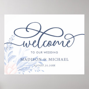 Poster Mariage Succulent bleu moderne Chant de bienvenue