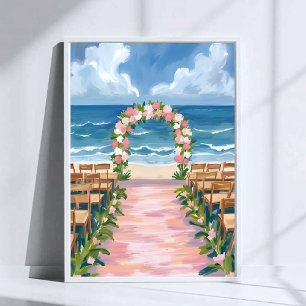 Poster Mariage sur la Plage Aisle Fleurs Aquarelle