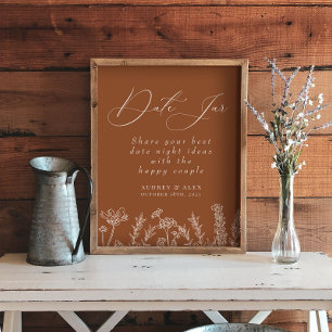 Poster Mariage Thème Fleur Sauvage Orange Brûlé Date Jar