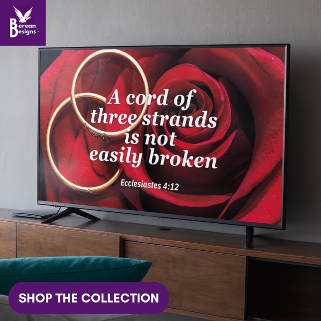 Poster Mariage THREEFOLD CORD Christian Frame Art pour la (Christian THREEFOLD CORD NOT EASILY BROKEN wall art for display TV with wedding rose and rings.)