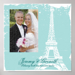 Poster Mariage Tour Eiffel bleu photo encadrée
