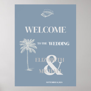 Poster Mariage tropical minimaliste Dusty Blue