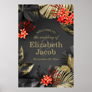 Poster Mariage Tropical Rouge Jasmine Dark