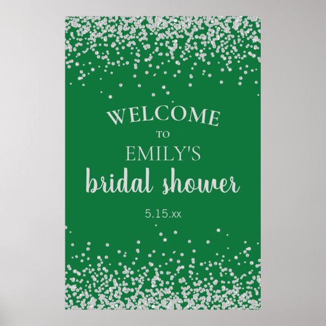 Poster Mariage Vert Emeraude Confetti Argent (Devant)