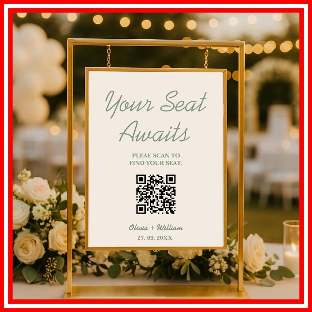 Poster Mariage vert Sage Code QR (Créateur téléchargé)