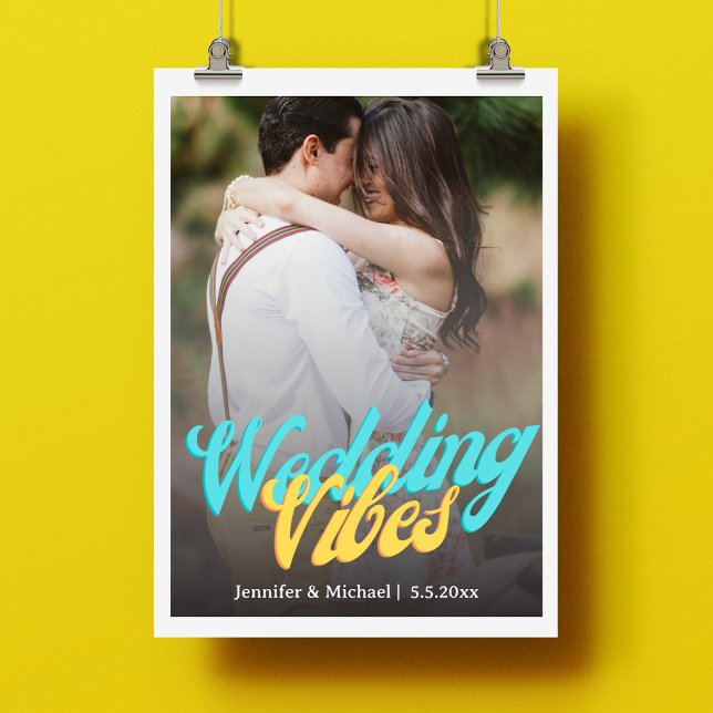 Poster mariage vibes calligraphie rétro couple photo (Créateur téléchargé)