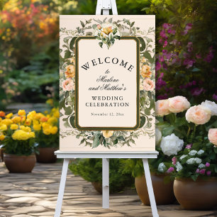 Poster Mariage victorien élégant Floral Jaune