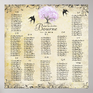 Poster Mariage Vintage d'oiseaux de l'arbre de la feuille