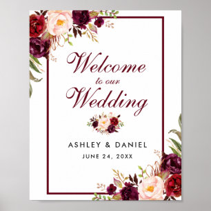 Poster Mariage Welcome Aquarelle Bourgogne Floral