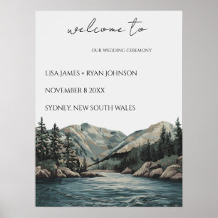 Poster Mariage Welcome Aquarelle de pin du lac Mountain