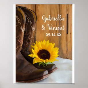 Poster Mariage Western Country Sunflower