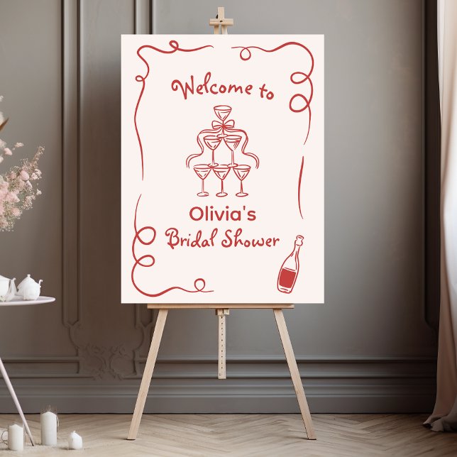 Poster Mariage Whimsical Dessiné à la Main Rouge (Créateur téléchargé)