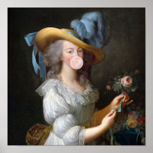 Poster Marie Antoinette soufflant un bubble gum rose