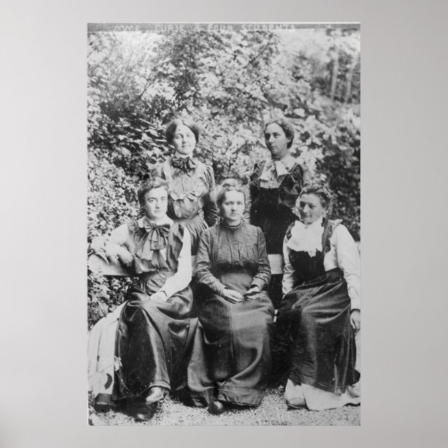 Poster Marie Sklodowska Curie avec ses quatre étudiants (Devant)