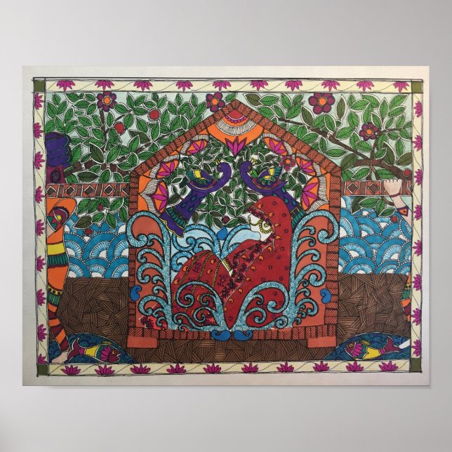 Poster mariée choisie en palanquin de style Madhubani (Devant)