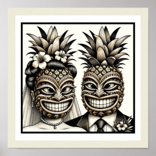 Poster Mariée et fille Aloha Pineapple Tiki Mariage princ