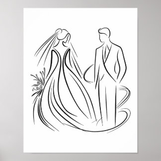 Poster "Mariée et Mariage de la ligne Art noir et blanc
