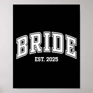 Poster Mariée Groom Est. 2025 Retro Juste Marié Couples W