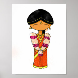 Poster Mariée Mariage indienne Floral Garland Orange Sare